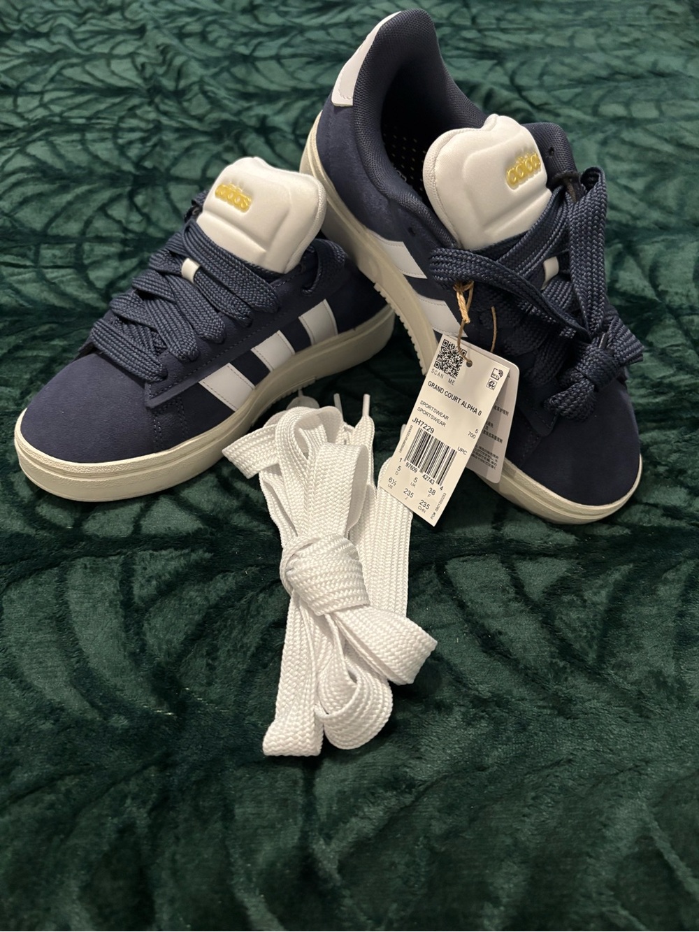 adidas Navy and White Kids Sneakers with Extra Laces